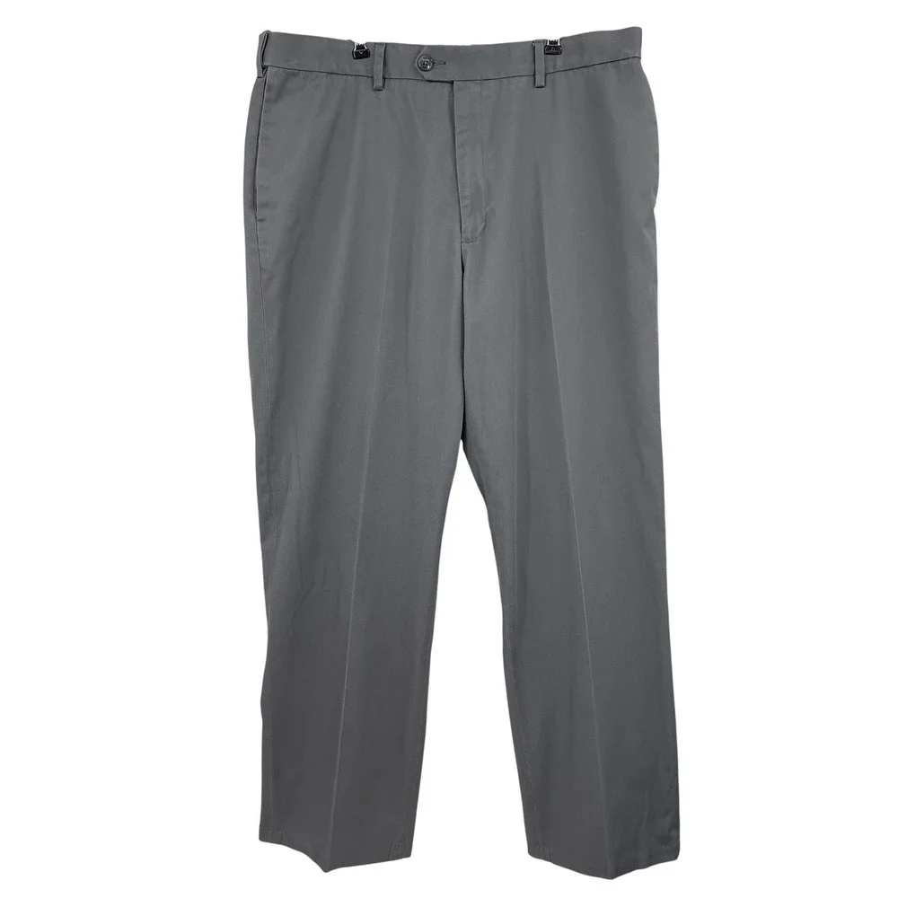Perry Ellis Portfolio Mens‎ Grey Flat Front Stretch Dress Pants Chinos 36x32